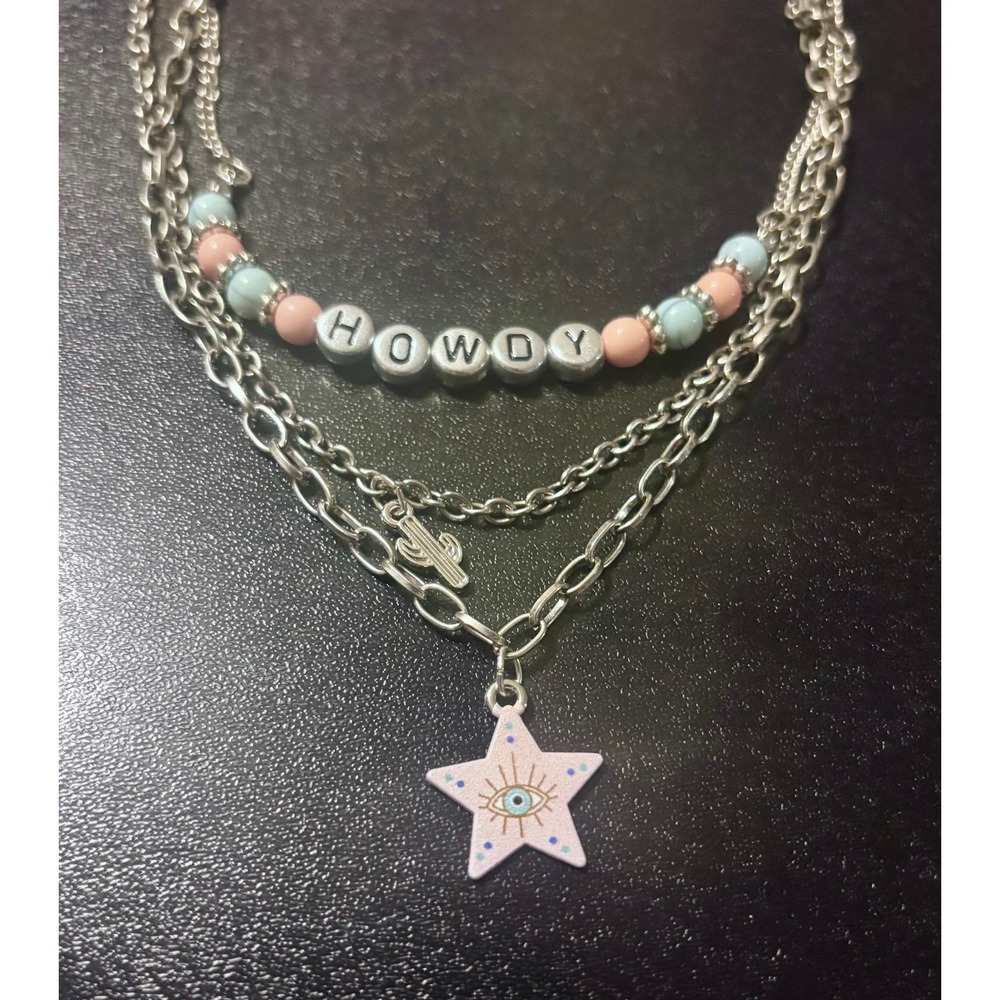 Southwest Layered Triple Strand Howdy Cactus Star Avenue Costal Cowgirl Pink NWT